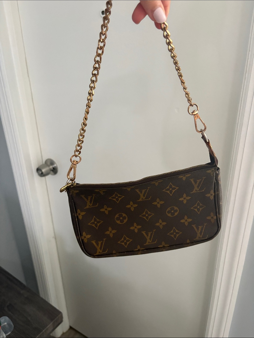 Louis Vuitton Monogram Canvas Mini Shoulder Bag with Gold Chain